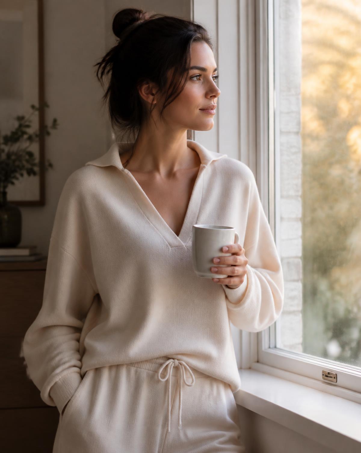 Serene portrait of a woman in mindful loungewear